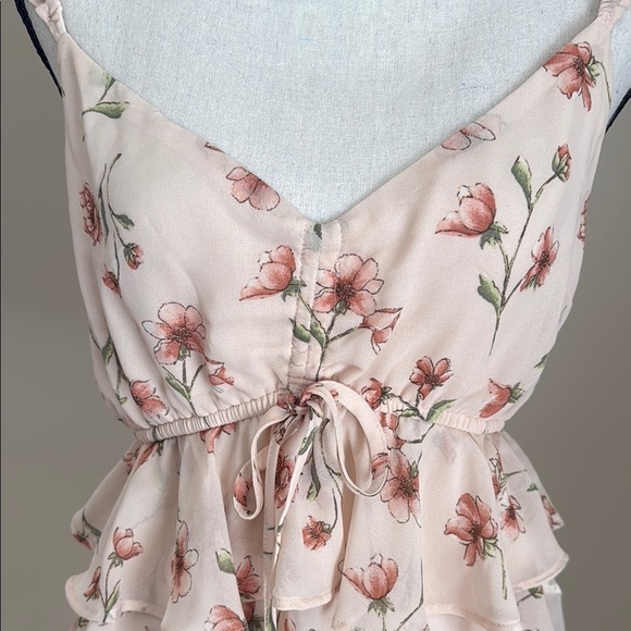 Forever 21 Babydoll Pink Floral Ruffle Blouse M - Picture 3 of 8